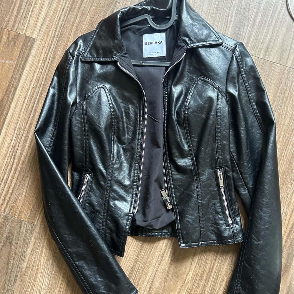 Bershka Shiny Black Faux Leather Jacket